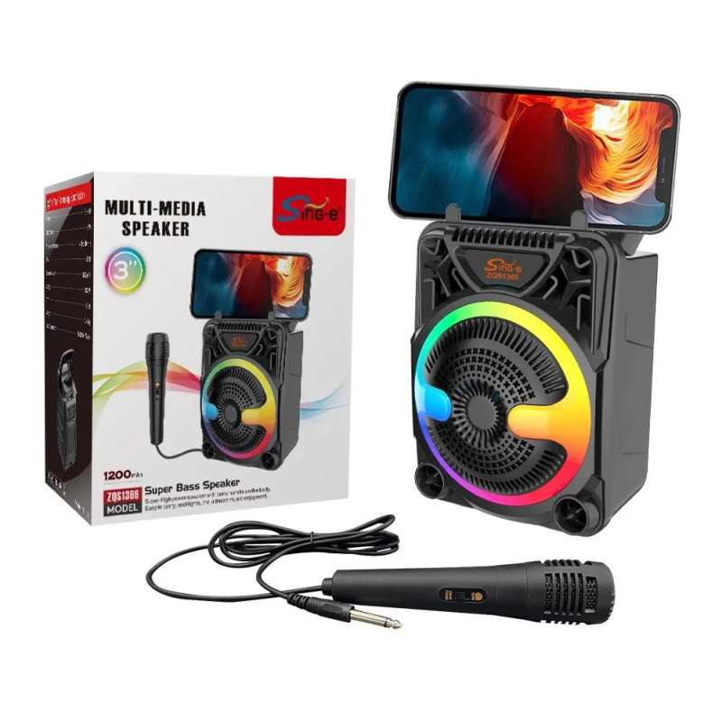 Haut Parleur Bluetooth SING-E ZQS-1366 RGB avec Microphone - Noir