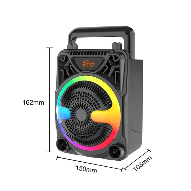 Haut Parleur Bluetooth SING-E ZQS-1366 RGB avec Microphone - Noir
