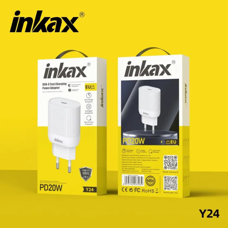 Tète Chargeur USB-C 3A 20W INKAX Y24 - Blanc