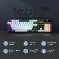 Clavier sans Fil / Bluetooth REDRAGON WYVERN LCD PRO K761 RGB - Blanc Noir