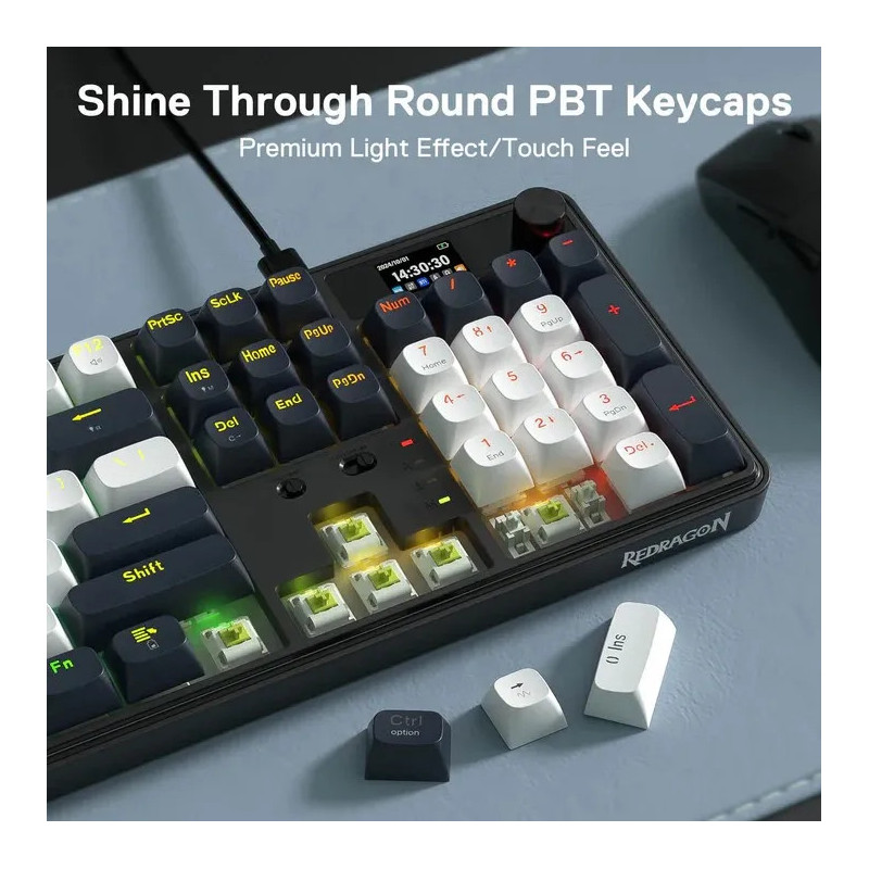 Clavier sans Fil / Bluetooth REDRAGON WYVERN LCD PRO K761 RGB - Blanc Noir