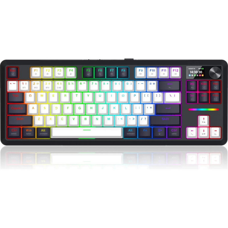 Clavier sans Fil / Bluetooth REDRAGON WILDSLASH LCD PRO K746 RGB - Blanc Noir