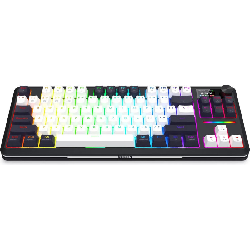 Clavier sans Fil / Bluetooth REDRAGON WILDSLASH LCD PRO K746 RGB - Blanc Noir