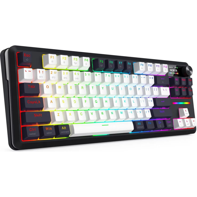 Clavier sans Fil / Bluetooth REDRAGON WILDSLASH LCD PRO K746 RGB - Blanc Noir