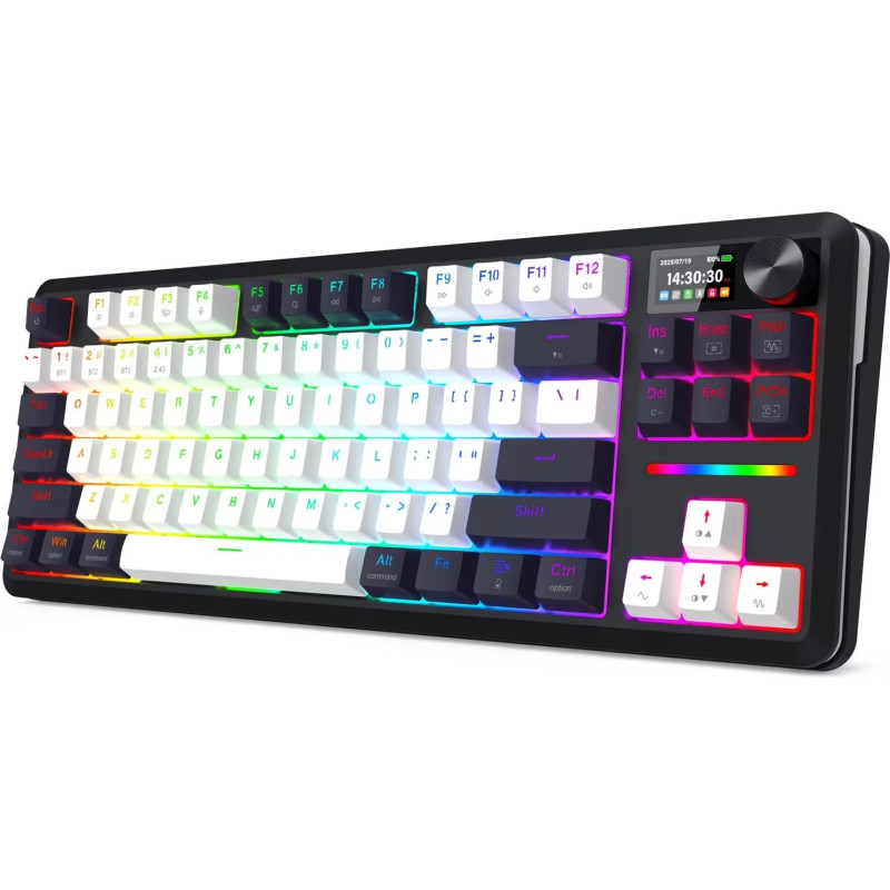 Clavier sans Fil / Bluetooth REDRAGON WILDSLASH LCD PRO K746 RGB - Blanc Noir