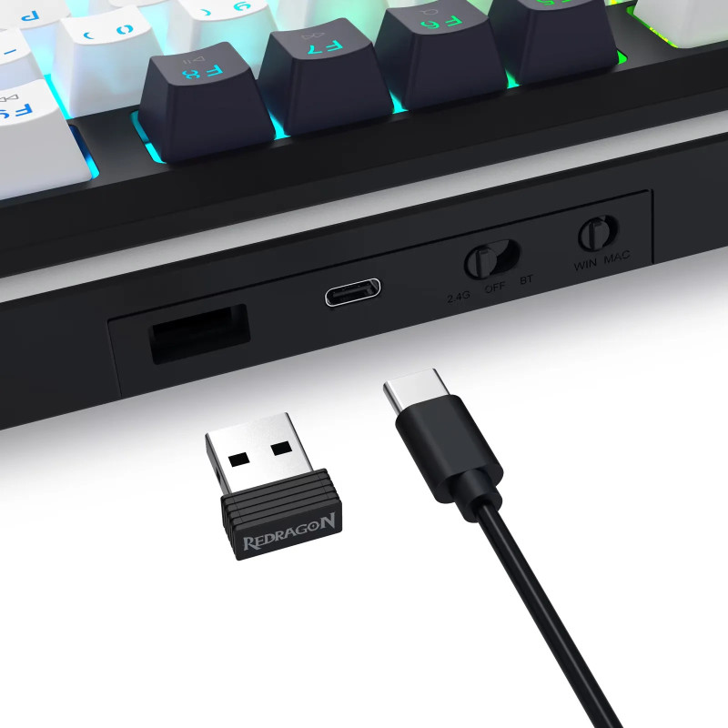 Clavier sans Fil / Bluetooth REDRAGON WILDSLASH LCD PRO K746 RGB - Blanc Noir
