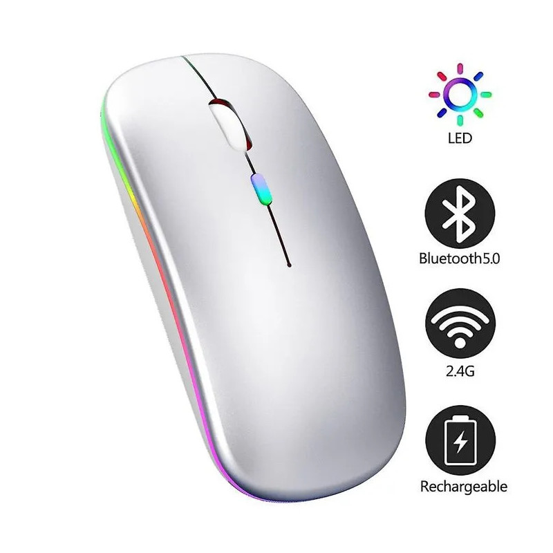 Souris Sans Fil Bluetooth Rechargeable Silencieuse - Silver