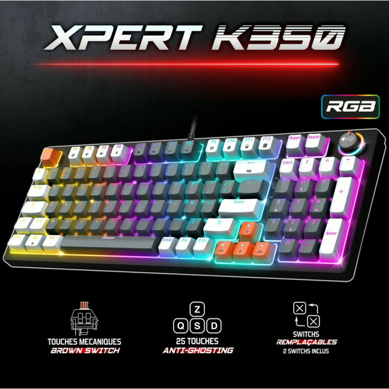 Clavier Mécanique SPIRIT OF GAMER XPERT K350 - Gris - Brown Switch