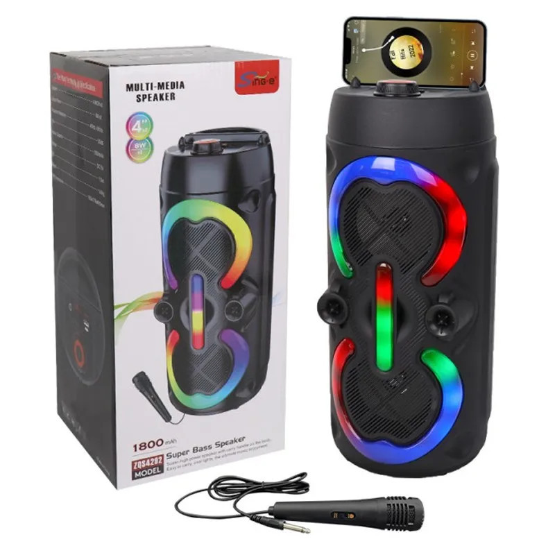 Haut Parleur Bluetooth SING-E ZQS-4292 RGB avec Microphone - Noir