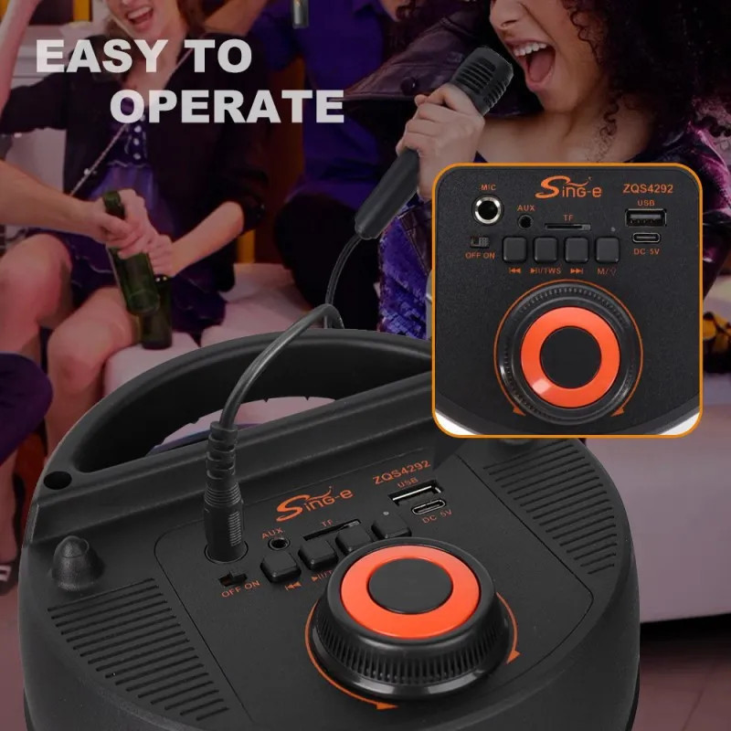 Haut Parleur Bluetooth SING-E ZQS-4292 RGB avec Microphone - Noir