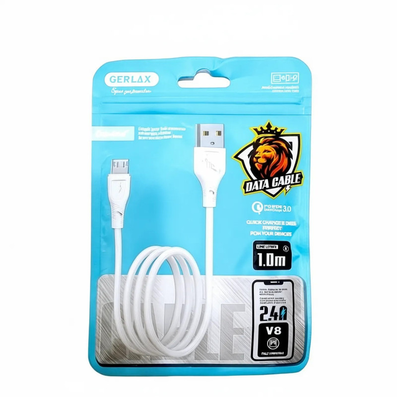 Cable Micro USB 1m 2.4A GERLAX D3V - Blanc