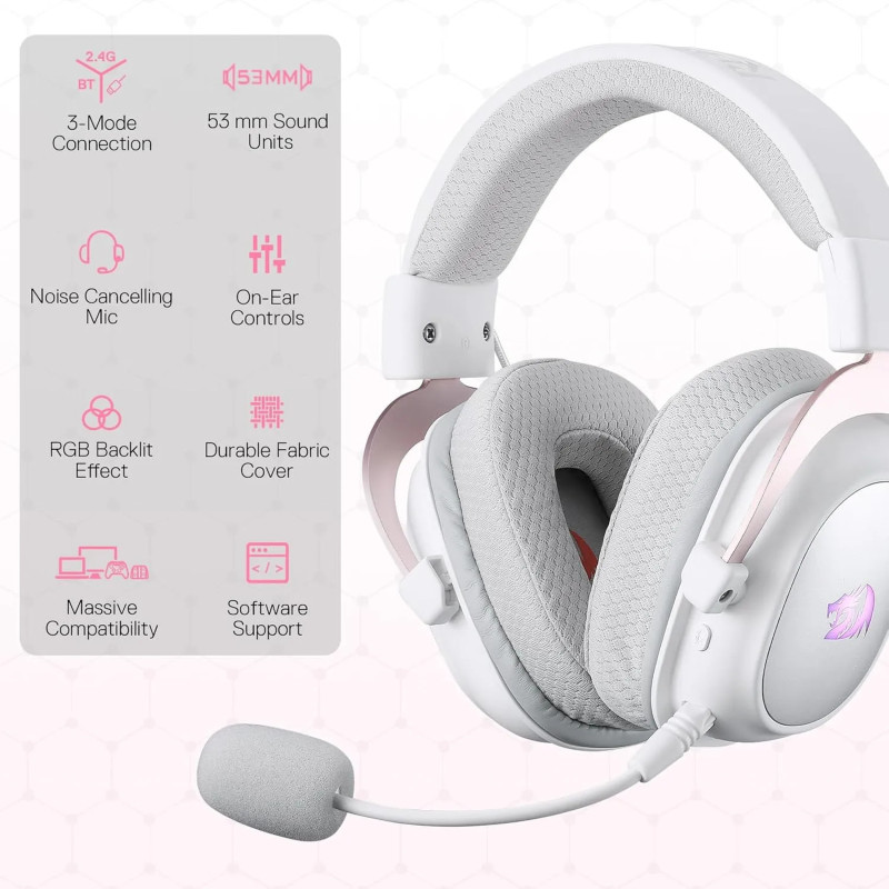 Casque Gaming REDRAGON ZEUS PRO H510 Wireless 7.1 Bluetooth - Blanc