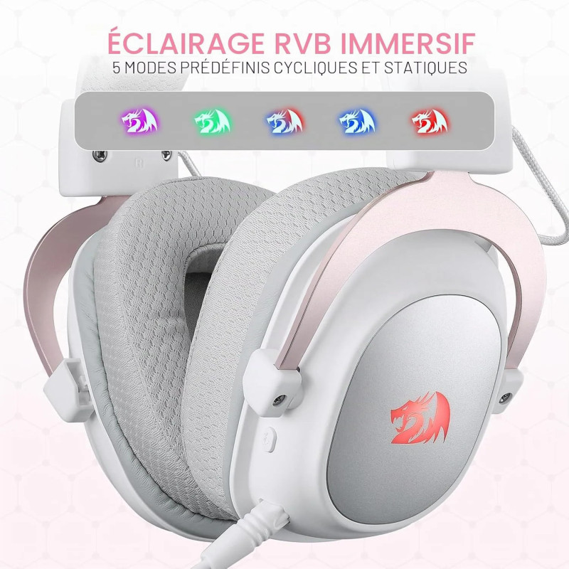 Casque Gaming REDRAGON ZEUS PRO H510 Wireless 7.1 Bluetooth - Blanc