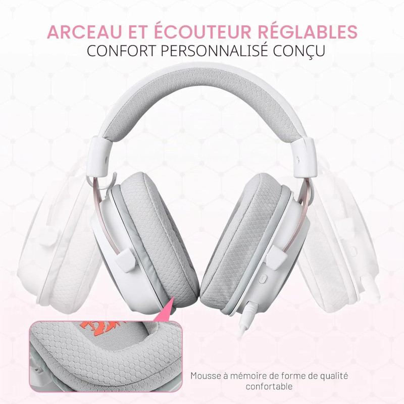Casque Gaming REDRAGON ZEUS PRO H510 Wireless 7.1 Bluetooth - Blanc