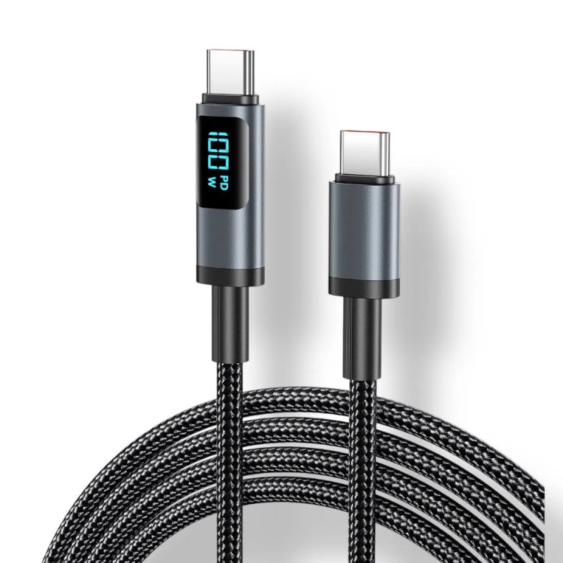 Cable USB-C 120W 1m XF-191 avec Affichage Numérique - Noir