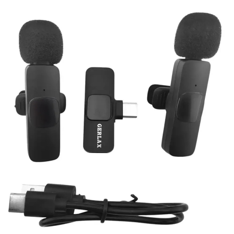 Double Microphone Lavalier Sans Fil Type C GERLAX M101 - Noir