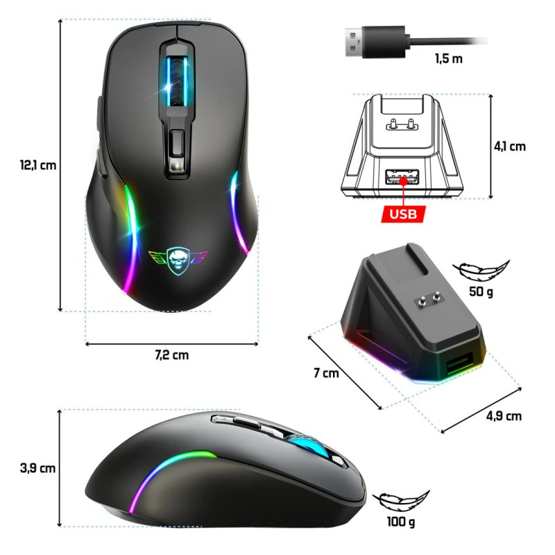Souris Gaming sans Fil SPIRIT OF GAMER ELITE M50 DARK - Noir