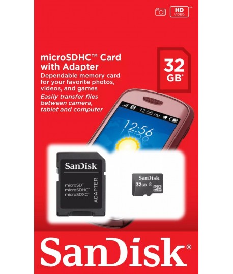 Carte mémoire micro SDHC 32 Go SANDISK + Adaptateur
