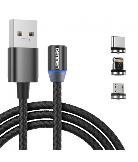 Cable USB Magnétique 3 en 1 Micro USB / Type C / Lightning DENMEN D09E