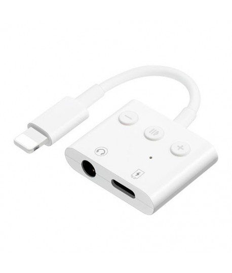 Adaptateur 3 Boutons Lightning Male vers Jack Femelle + Port Chargeur