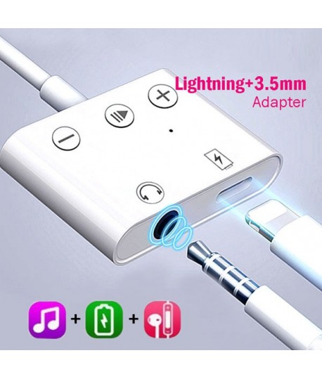 Adaptateur 3 Boutons Lightning Male vers Jack Femelle + Port Chargeur